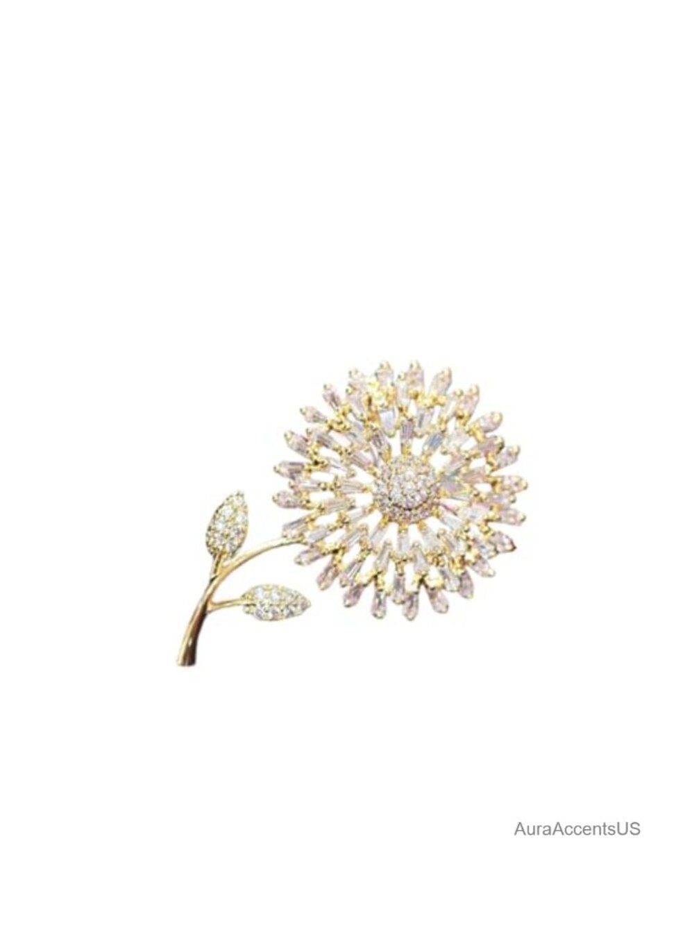 14K Gold Sunflower Brooch Pin with Moissanite & Pearl for Women Fashion